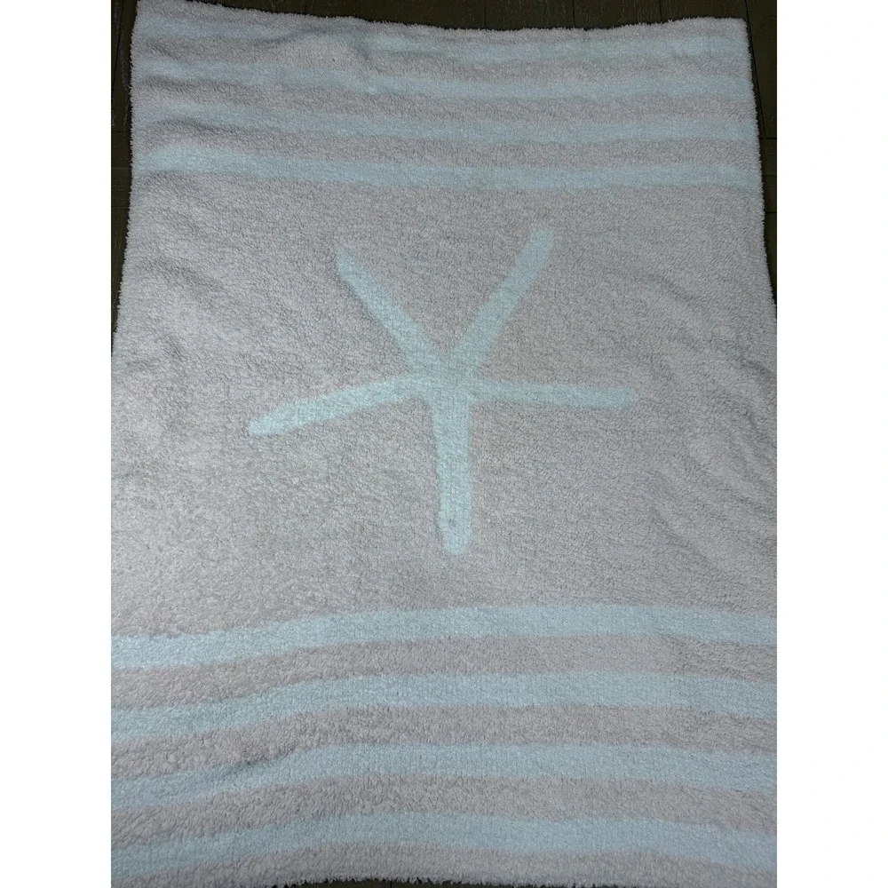 Barefoot Dreams CozyChic Starfish Stripe Reversable‎ Baby Blanket Pink White